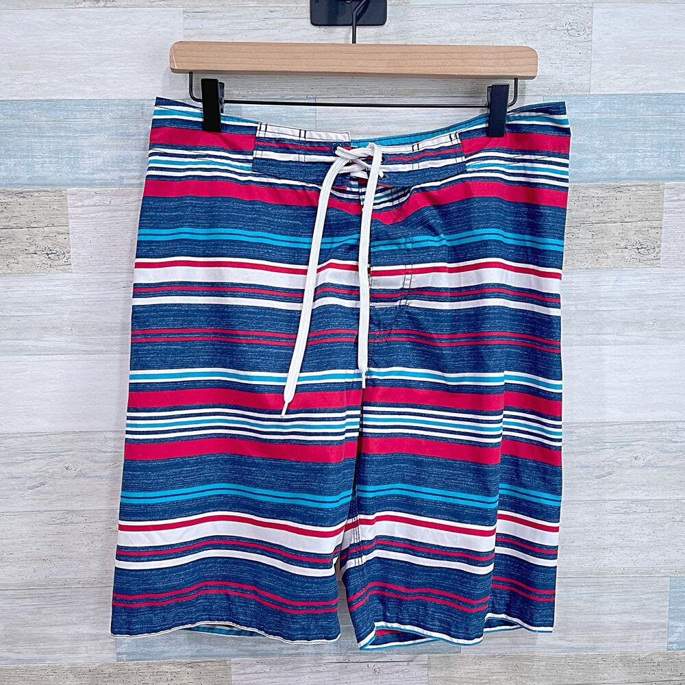 Old Navy Quick Dry Board Shorts Multi Color Stripe Polyester Mens Medium